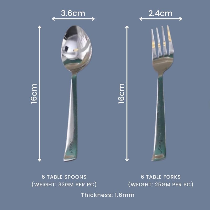 Parage Stainless Steel Spoon Set & Fork Set 12 Pieces for Tea, Coffee, Sugar, Condiments & Spices - Set of 12 Contains Spoons Set of 6 Spoon and Fork Set of 6, Mirror Polished - Image 2