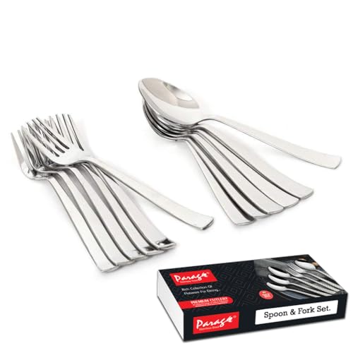 Parage Stainless Steel Spoon Set & Fork Set 12 Pieces for Tea, Coffee, Sugar, Condiments & Spices - Set of 12 Contains Spoons Set of 6 Spoon and Fork Set of 6, Mirror Polished - Image 1