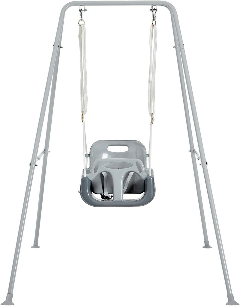 FUNLIO Toddler Swing with Foldable Metal Stand for Toddlers Aged 1~10 Years, 3-in-1 Baby Swing Set with 4 Sandbags for Backyard/Indoor/Outdoor Play, Easy to Assemble & Store, Grey - Image 1