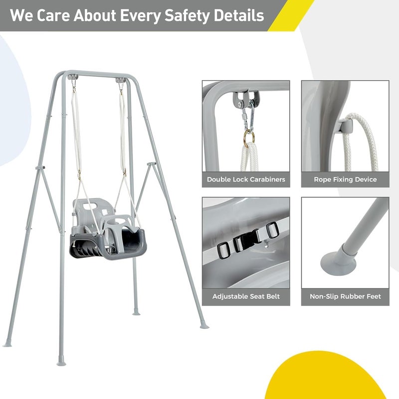 FUNLIO Toddler Swing with Foldable Metal Stand for Toddlers Aged 1~10 Years, 3-in-1 Baby Swing Set with 4 Sandbags for Backyard/Indoor/Outdoor Play, Easy to Assemble & Store, Grey - Image 4