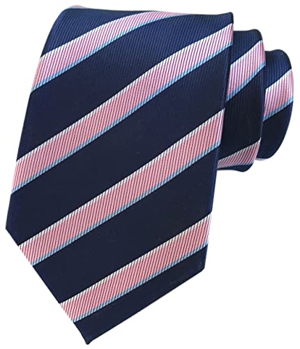 Elfeves Men's Pink and Navy BLUE Ties Striped Patterned Graduation Student Silk Neckties - Image 1