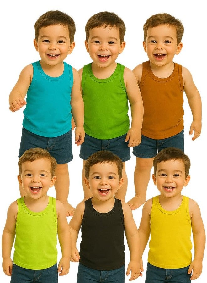 Cortica® Colorful Dark Solid Cotton Vest Baniyan Innerwear for Baby Boys, Girls, Kids & Infants | Sleeveless Undershirts Sando Ganji Tank Tops | Soft, Comfortable | Pack of 6 Multicolor - Image 1
