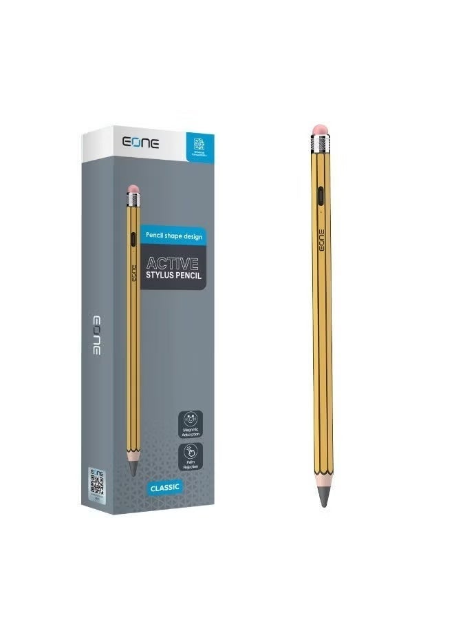 إيون قلم ايباد إي ون كلاسيك (Eone Classic) للآيباد مع حافظة مجانية - تصميم قلم رصاص، شحن USB-C، يدعم راحة اليد والميل - أصفر/خشبي - Image 1