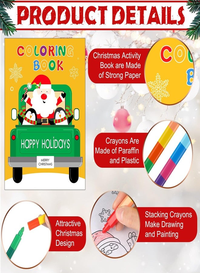 Zhanmai 64 Pcs Christmas Coloring Book with Stacking Crayons for Kids Bulk Santa Claus Snowman Elk Penguin Elf Gingerbread Holiday Activity Book for Kids Christmas Activities Party Favors Gifts - Image 3