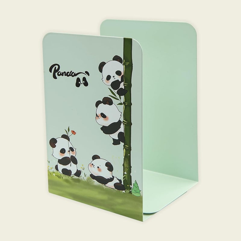 Winterworm Adorable Panda Bookends for ShelvesAnimal Book Ends Green Panda with Bamboo Metal Kids Bookends Student Bookends Book Holder Journal Book Organizer CD Holder for Office School Desk Decoration - Image 4