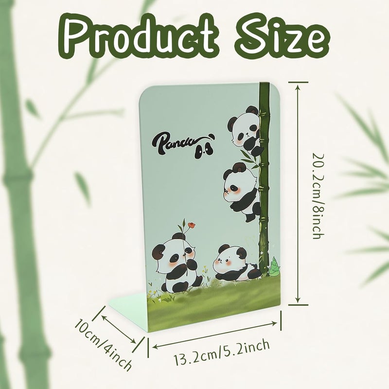 Winterworm Adorable Panda Bookends for ShelvesAnimal Book Ends Green Panda with Bamboo Metal Kids Bookends Student Bookends Book Holder Journal Book Organizer CD Holder for Office School Desk Decoration - Image 2