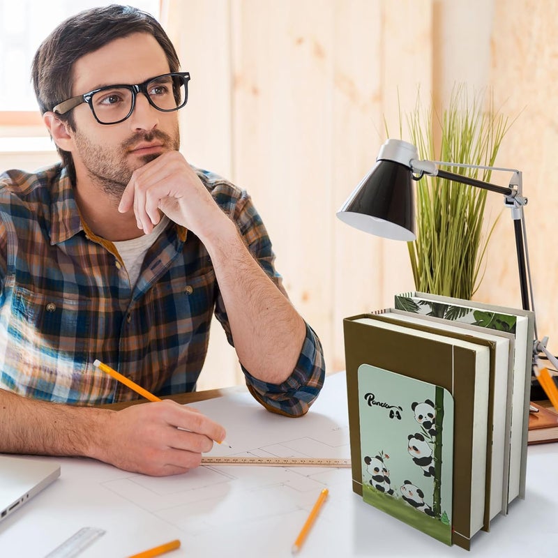 Winterworm Adorable Panda Bookends for ShelvesAnimal Book Ends Green Panda with Bamboo Metal Kids Bookends Student Bookends Book Holder Journal Book Organizer CD Holder for Office School Desk Decoration - Image 5