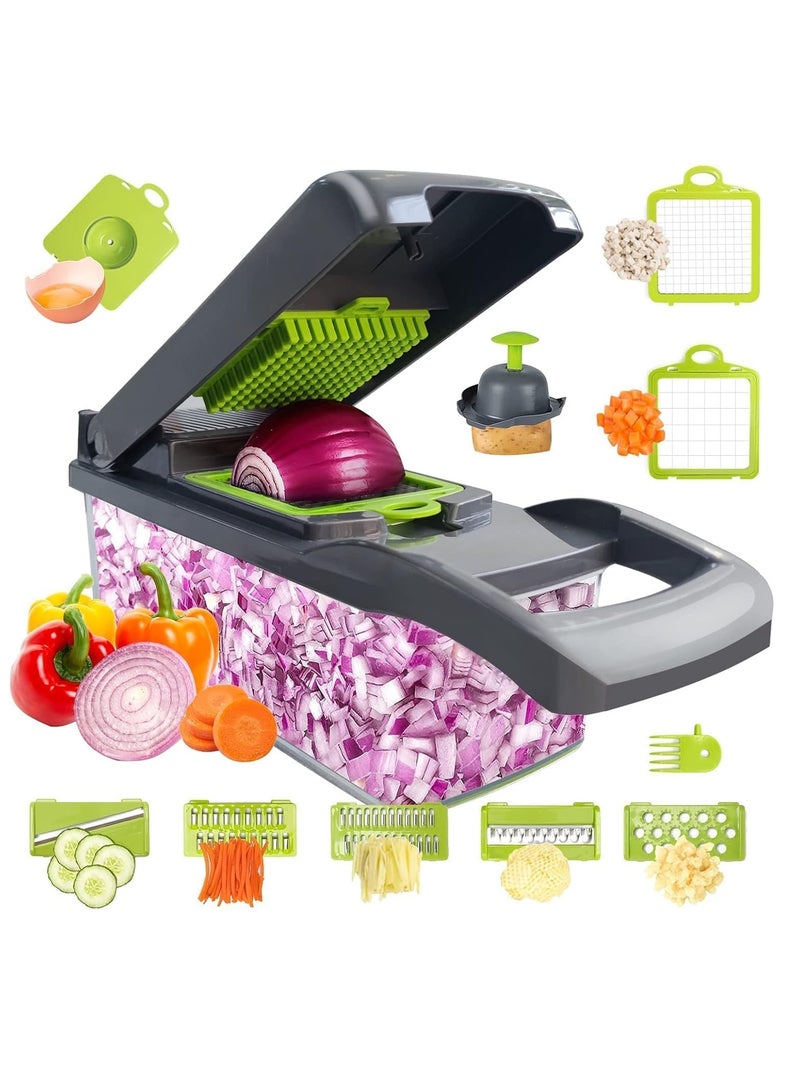 TIGER NEW Vegetable Chopper, Pro Onion  Chopper, Multifunctional 13-in-1 Food Chopper, Kitchen Vegetable Slicer, Dicer Cutter, Salad Potato Mandolin Slicer with 8 Blades and Container - Image 1