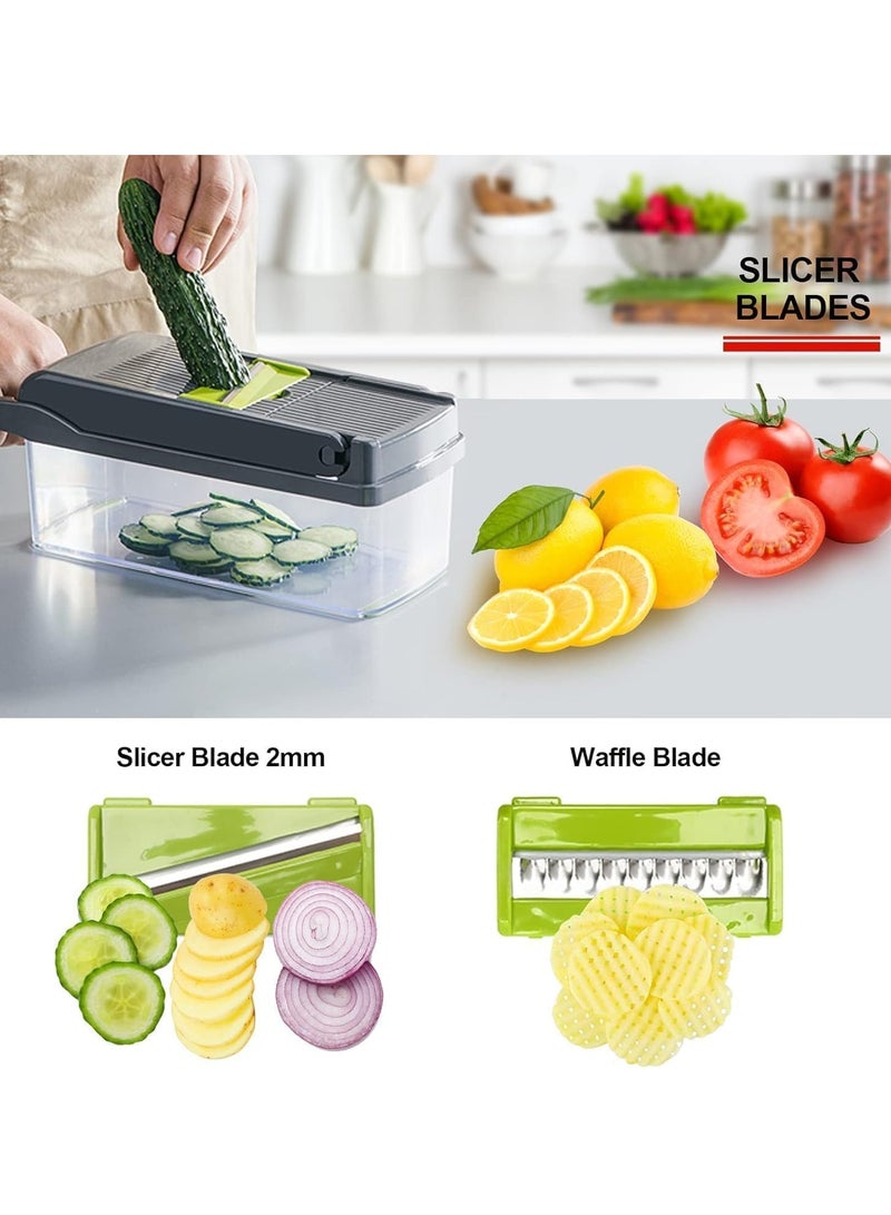 TIGER NEW Vegetable Chopper, Pro Onion  Chopper, Multifunctional 13-in-1 Food Chopper, Kitchen Vegetable Slicer, Dicer Cutter, Salad Potato Mandolin Slicer with 8 Blades and Container - Image 4