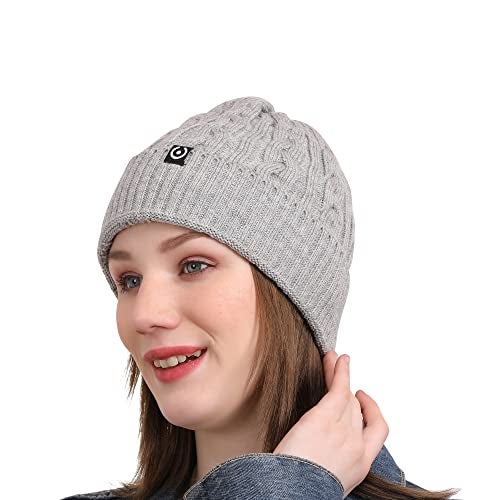 Coreteq Women Woollen Winter Cuff Beanie Cap Cable Knit (Free Size, Pack of 1) -Grey - Image 1