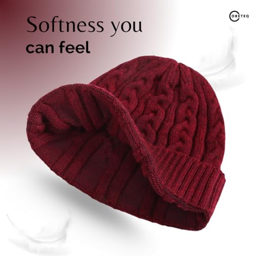 Coreteq Women Woollen Winter Cuff Beanie Cap Cable Knit (Free Size, Pack of 1) -Grey - Image 4