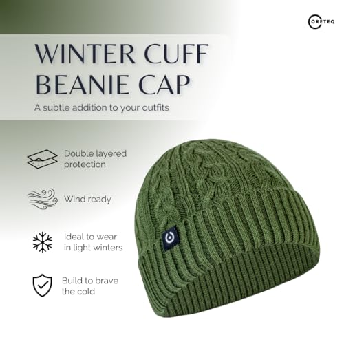 Coreteq Women Woollen Winter Cuff Beanie Cap Cable Knit (Free Size, Pack of 1) -Grey - Image 3