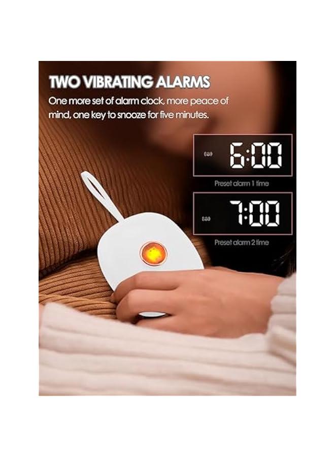 بيوينتي ساعة منبه رقمية بالاهتزاز للأشخاص الذين ينامون بشدة وضعاف السمع والمراهقين، ساعة منبه LED محمولة توضع تحت الوسادة تعمل بالبطارية للسفر او الاستخدام المنزلي، أكريلونيتريل بوتادين ستايرين (ABS)، ابيض - Image 4