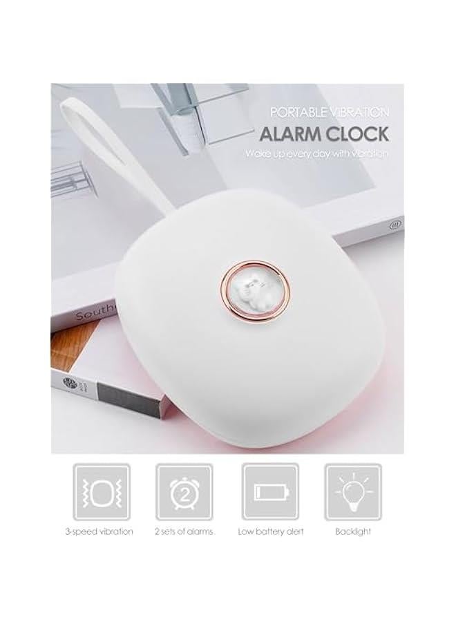 بيوينتي ساعة منبه رقمية بالاهتزاز للأشخاص الذين ينامون بشدة وضعاف السمع والمراهقين، ساعة منبه LED محمولة توضع تحت الوسادة تعمل بالبطارية للسفر او الاستخدام المنزلي، أكريلونيتريل بوتادين ستايرين (ABS)، ابيض - Image 2