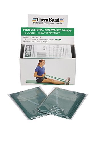 THERABAND Resistance Bands, 5 Foot, 15 Count Professional Latex Elastic Bands For Upper & Lower Body Exercise, Physical Therapy, Pilates, At-Home Workouts, & Rehab, Heavy Green, Intermediate, Level 3 - Image 1