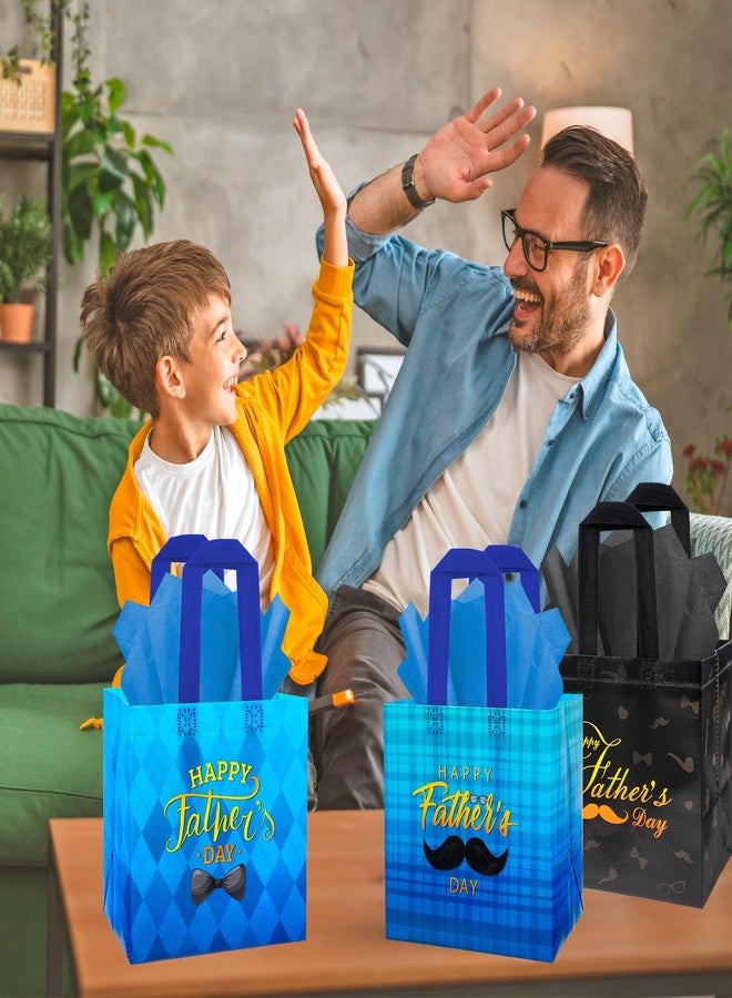 HOWAF 8pcs Father’s Day Gift Bags, Dad’s Day Party Non Woven Bags for Fathers’ Day Party Supplies, I Love You Daddy Candy Treat Bag Papa Feliz Dia Del Padre Goodie Bag with Tissue Paper - Image 4