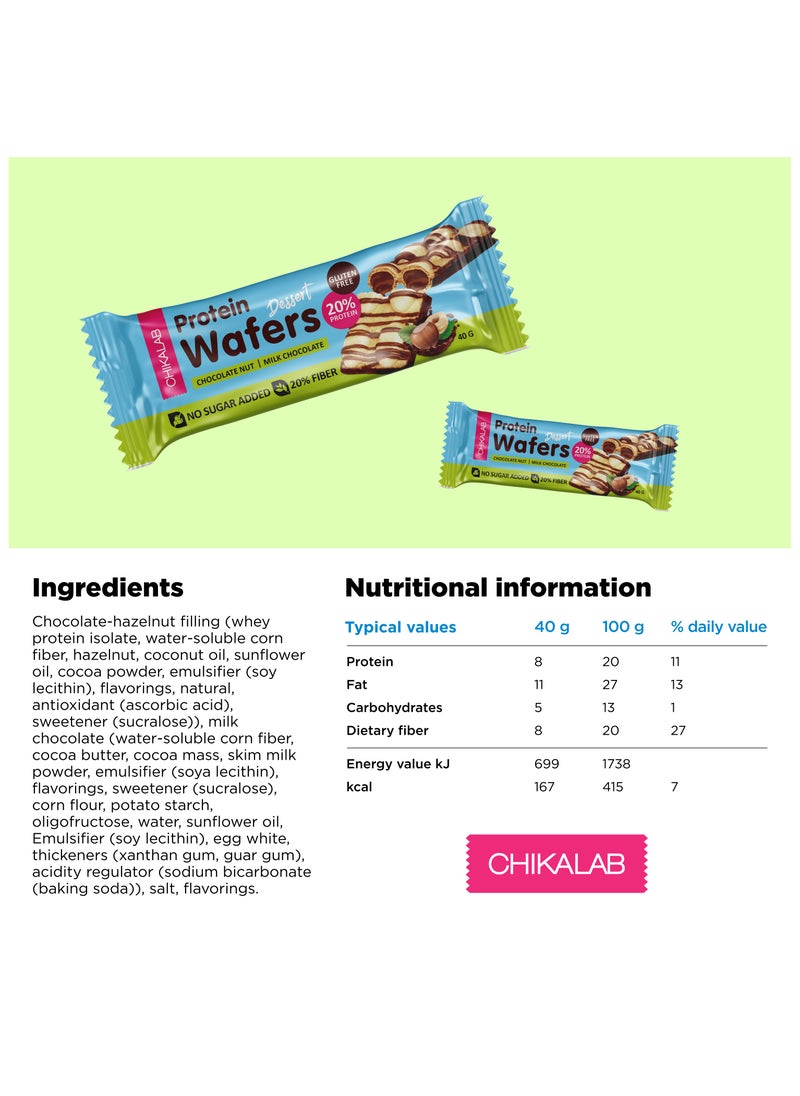 Chikalab - Protein Wafers Dessert Milk Chocolate with Chocolate Hazelnut Filling 12x40g - Image 1