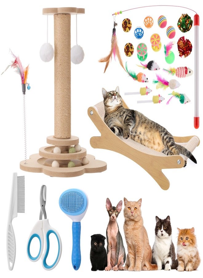 Seenelling 25 Pcs Kitten Starter Kit for Indoor Cats Include Cat Scratching Post, Sisal Scratcher Bed, Brushes, Nail Clipper, Balls for Indoor Kittens Supplies Accessories Welcome Gift - Image 1