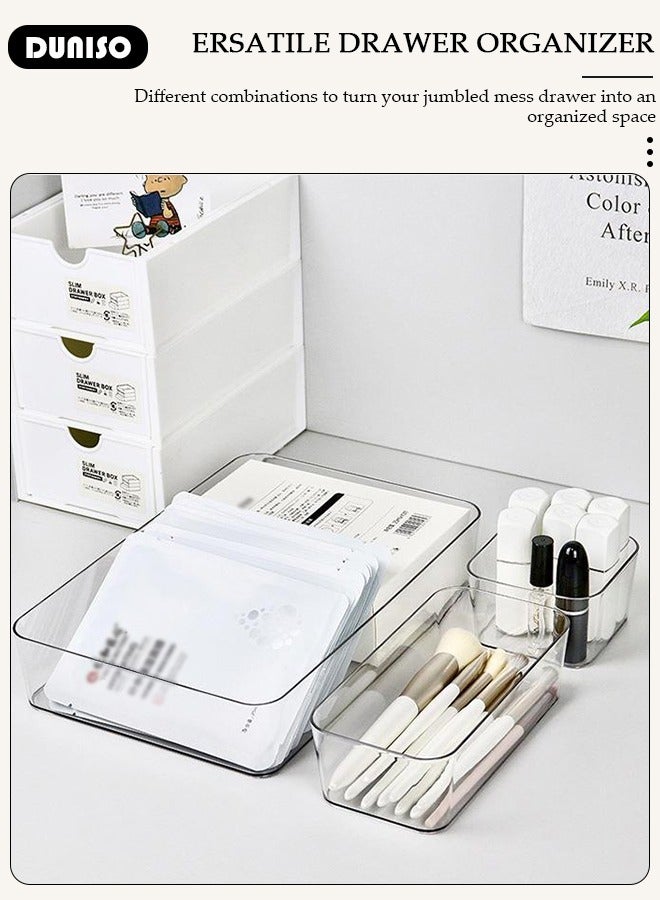 DUNISO 7PCS Drawer Organizers Tray Set, 4 Sizes Clear Plastic Vanity Drawer Organizers, Desk Drawer Organizer Trays, Bathroom Drawer Organizer Trays Dividers, Versatile Tidy Divider for Dresser,Bathroom,Kitchen,Office - Image 2