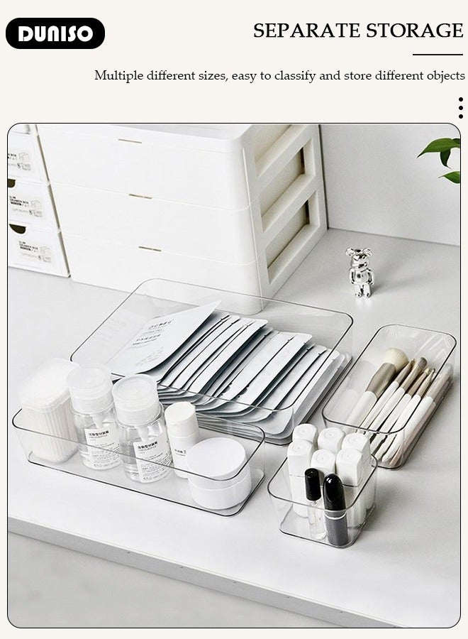 DUNISO 7PCS Drawer Organizers Tray Set, 4 Sizes Clear Plastic Vanity Drawer Organizers, Desk Drawer Organizer Trays, Bathroom Drawer Organizer Trays Dividers, Versatile Tidy Divider for Dresser,Bathroom,Kitchen,Office - Image 3