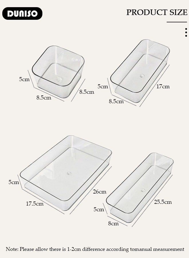 DUNISO 7PCS Drawer Organizers Tray Set, 4 Sizes Clear Plastic Vanity Drawer Organizers, Desk Drawer Organizer Trays, Bathroom Drawer Organizer Trays Dividers, Versatile Tidy Divider for Dresser,Bathroom,Kitchen,Office - Image 4