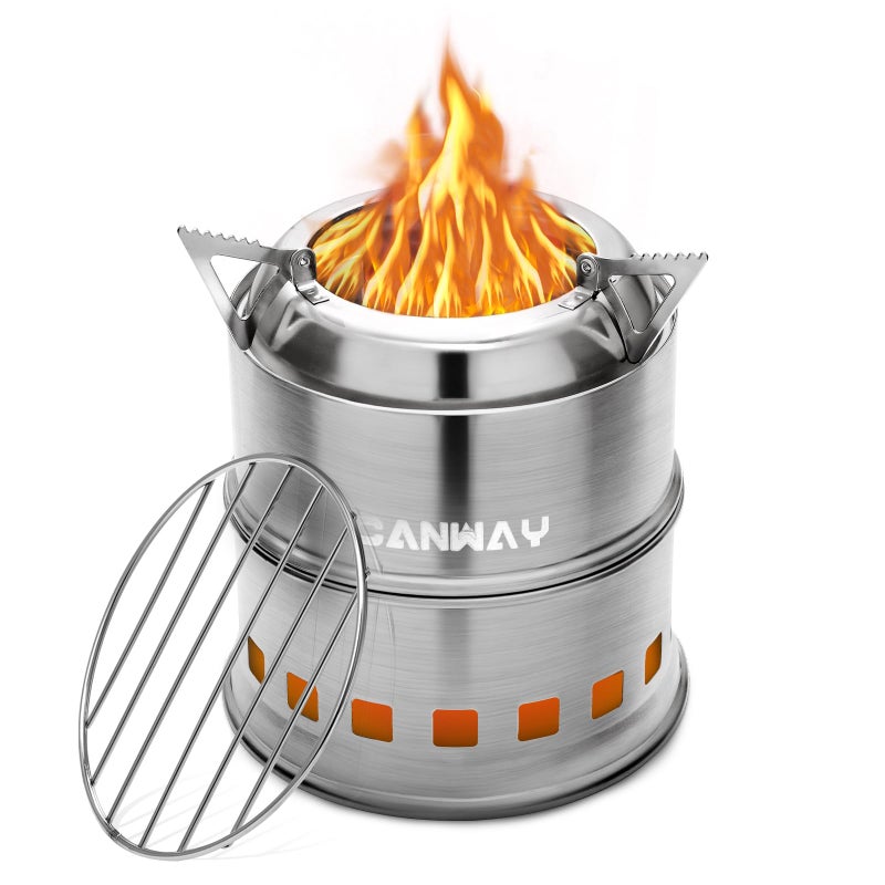 CANWAY Portable Camping Stove Mini Wood Burning Camp Stove for Backpacking Hiking Traveling Survival Cooking Stove Stainless Steel Emergency Folding Camping Stove with Carry Bag