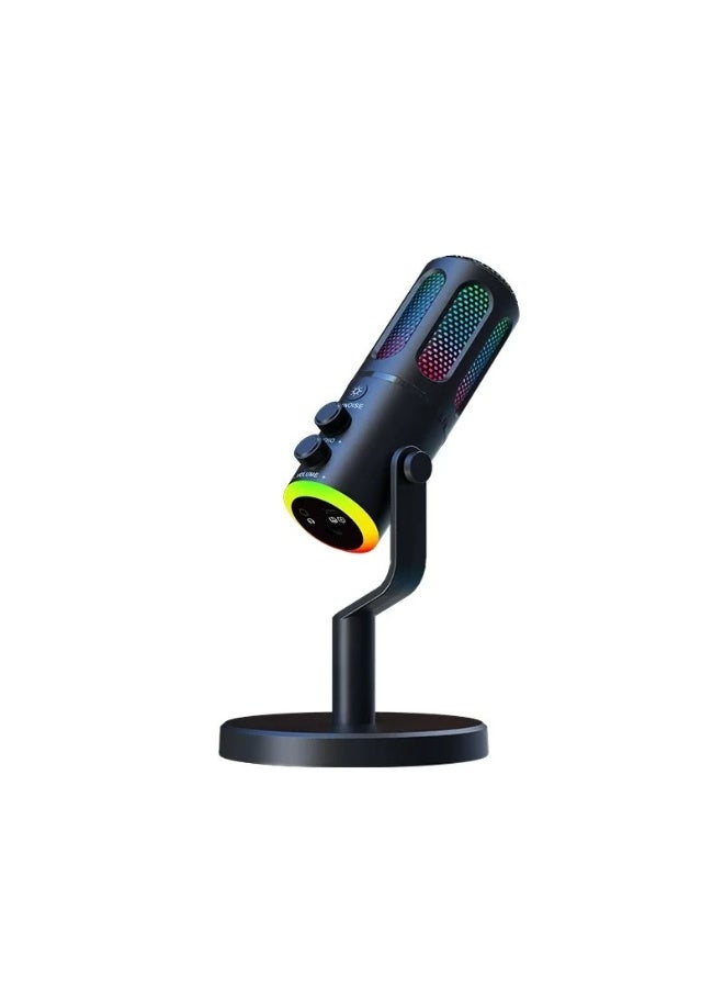 ميكروفون ZFSZ SU8 الاحترافي للألعاب بتقنية RGB عبر USB - ميكروفون مكثف للبث المباشر مزود بإضاءة متدرجة، وزر كتم الصوت/إلغاء الضوضاء، والتحكم في الصدى ومستوى الصوت، وحامل على شكل حرف Y، ومناسب لأجهزة الكمبيوتر المكتبية والمحمولة وPS5 والبث الصوتي - Image 1