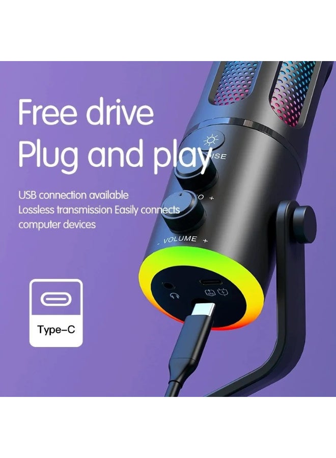 ميكروفون ZFSZ SU8 الاحترافي للألعاب بتقنية RGB عبر USB - ميكروفون مكثف للبث المباشر مزود بإضاءة متدرجة، وزر كتم الصوت/إلغاء الضوضاء، والتحكم في الصدى ومستوى الصوت، وحامل على شكل حرف Y، ومناسب لأجهزة الكمبيوتر المكتبية والمحمولة وPS5 والبث الصوتي - Image 2