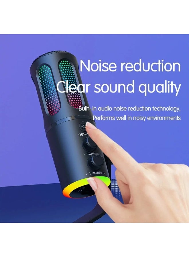 ميكروفون ZFSZ SU8 الاحترافي للألعاب بتقنية RGB عبر USB - ميكروفون مكثف للبث المباشر مزود بإضاءة متدرجة، وزر كتم الصوت/إلغاء الضوضاء، والتحكم في الصدى ومستوى الصوت، وحامل على شكل حرف Y، ومناسب لأجهزة الكمبيوتر المكتبية والمحمولة وPS5 والبث الصوتي - Image 3