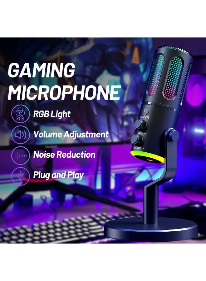 ميكروفون ZFSZ SU8 الاحترافي للألعاب بتقنية RGB عبر USB - ميكروفون مكثف للبث المباشر مزود بإضاءة متدرجة، وزر كتم الصوت/إلغاء الضوضاء، والتحكم في الصدى ومستوى الصوت، وحامل على شكل حرف Y، ومناسب لأجهزة الكمبيوتر المكتبية والمحمولة وPS5 والبث الصوتي - Image 4