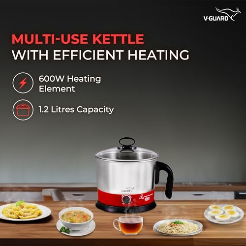 V-Guard VKM12 1.2 Litre Multipurpose Electric Kettle | 600 W | Kettle for Boiling Water,Eggs,Milk,Tea,Coffee |360° Rotating Base,Auto Cut-Off,Overheat & Dry Boil Protection |1 Year Coverage by V-Guard - Image 2