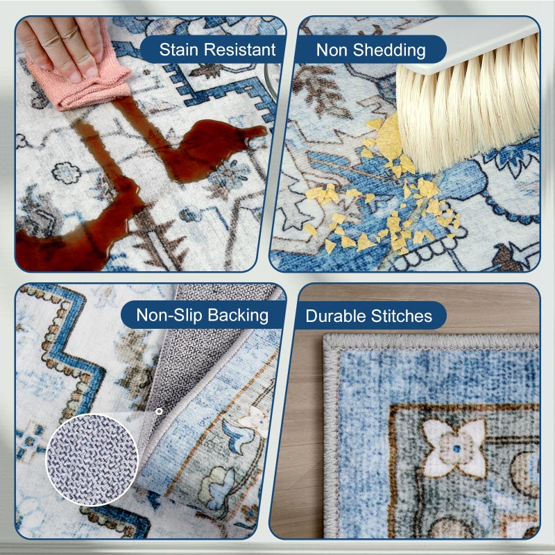 AUKOW Area Rugs for Living Room 8x10 - Large Machine Washable Vintage Oriental Soft Rugs, Low Pile Thin Floor Carpet with Non Slip Backing for Bedroom, Dorm, Under Dining Room Table, Indoor House, Office - Image 4