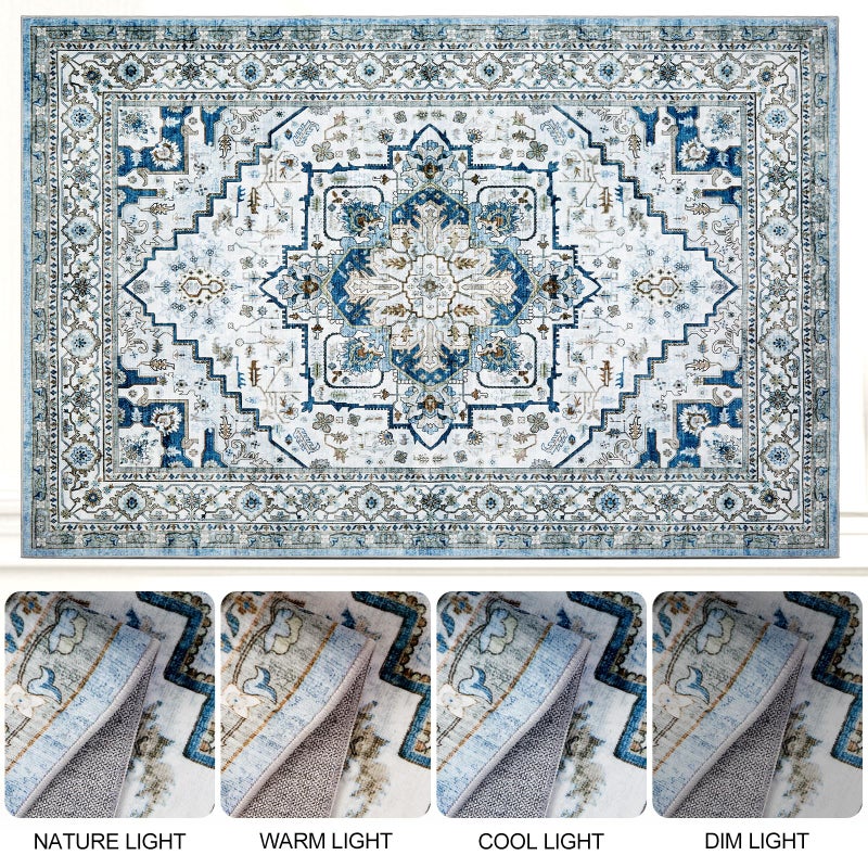AUKOW Area Rugs for Living Room 8x10 - Large Machine Washable Vintage Oriental Soft Rugs, Low Pile Thin Floor Carpet with Non Slip Backing for Bedroom, Dorm, Under Dining Room Table, Indoor House, Office - Image 5