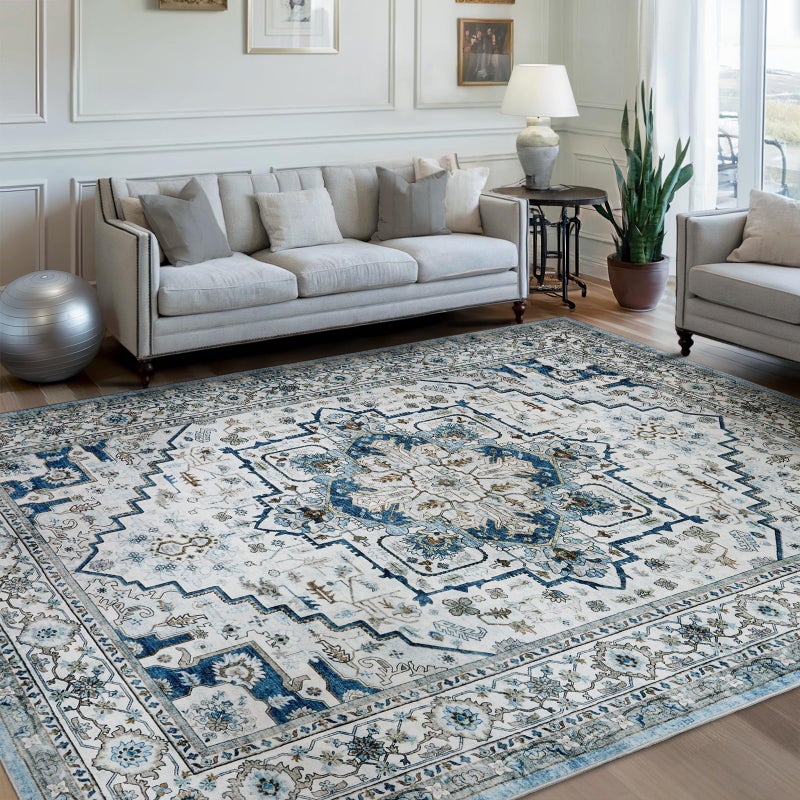 AUKOW Area Rugs for Living Room 8x10 - Large Machine Washable Vintage Oriental Soft Rugs, Low Pile Thin Floor Carpet with Non Slip Backing for Bedroom, Dorm, Under Dining Room Table, Indoor House, Office - Image 1
