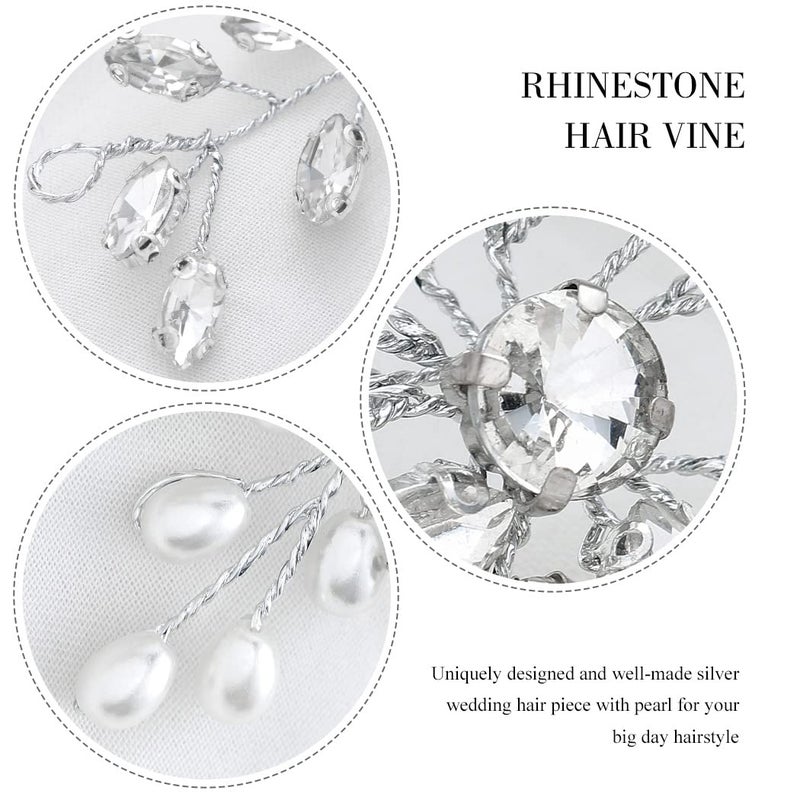 Asooll Bride Wedding Hair Vine Silver Rhinestone Hair Pieces Pearl Bridal Headpiece for Women and Girls (A Silver) - Image 4