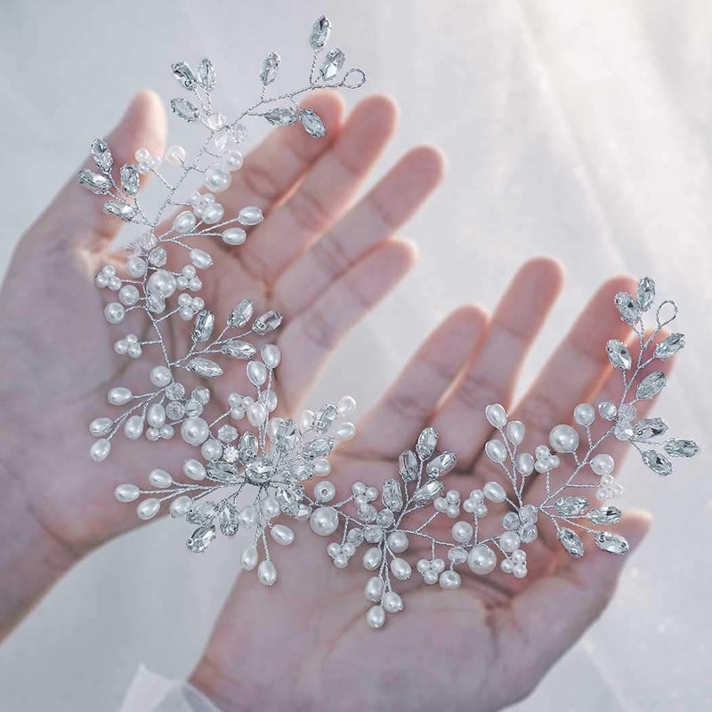 Asooll Bride Wedding Hair Vine Silver Rhinestone Hair Pieces Pearl Bridal Headpiece for Women and Girls (A Silver) - Image 1