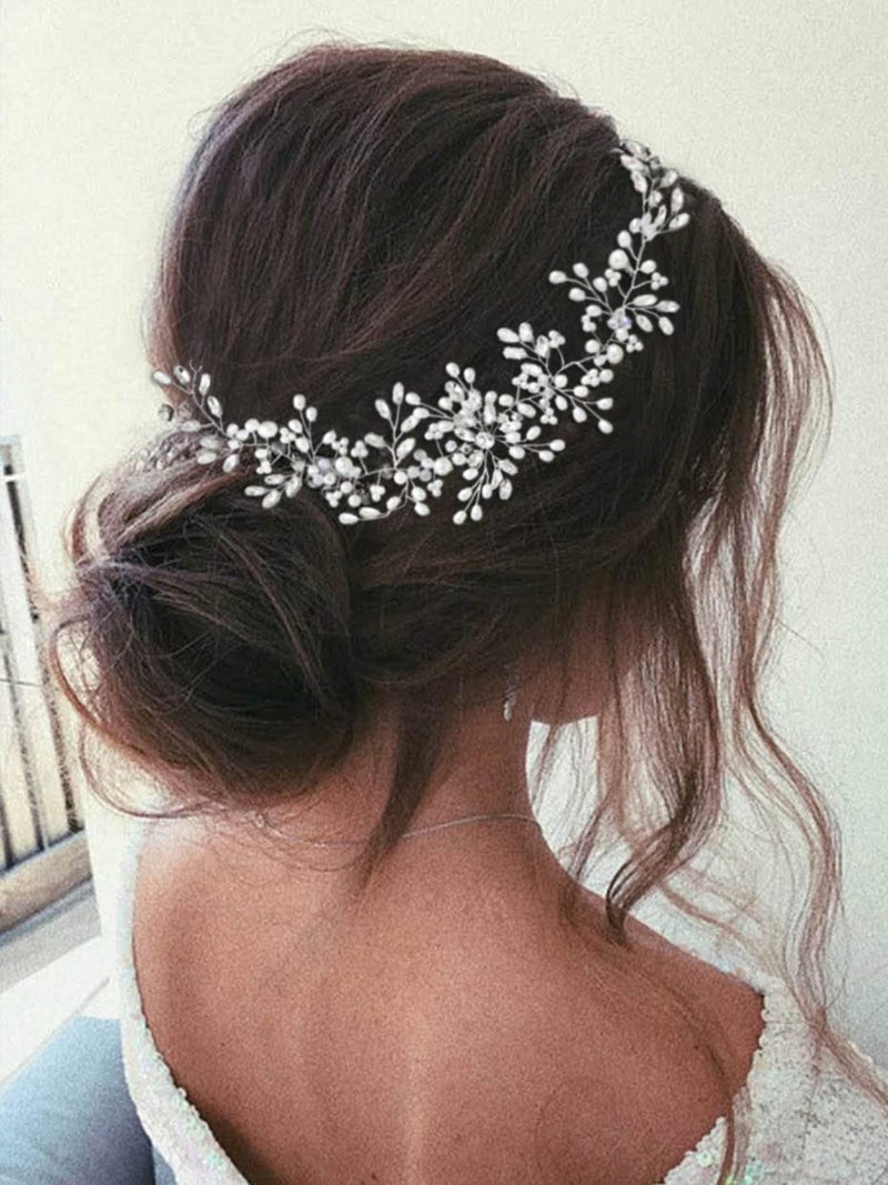 Asooll Bride Wedding Hair Vine Silver Rhinestone Hair Pieces Pearl Bridal Headpiece for Women and Girls (A Silver) - Image 2