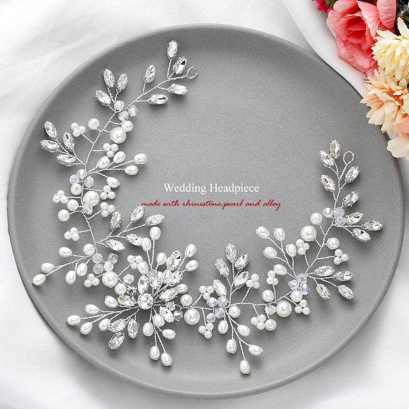 Asooll Bride Wedding Hair Vine Silver Rhinestone Hair Pieces Pearl Bridal Headpiece for Women and Girls (A Silver) - Image 5