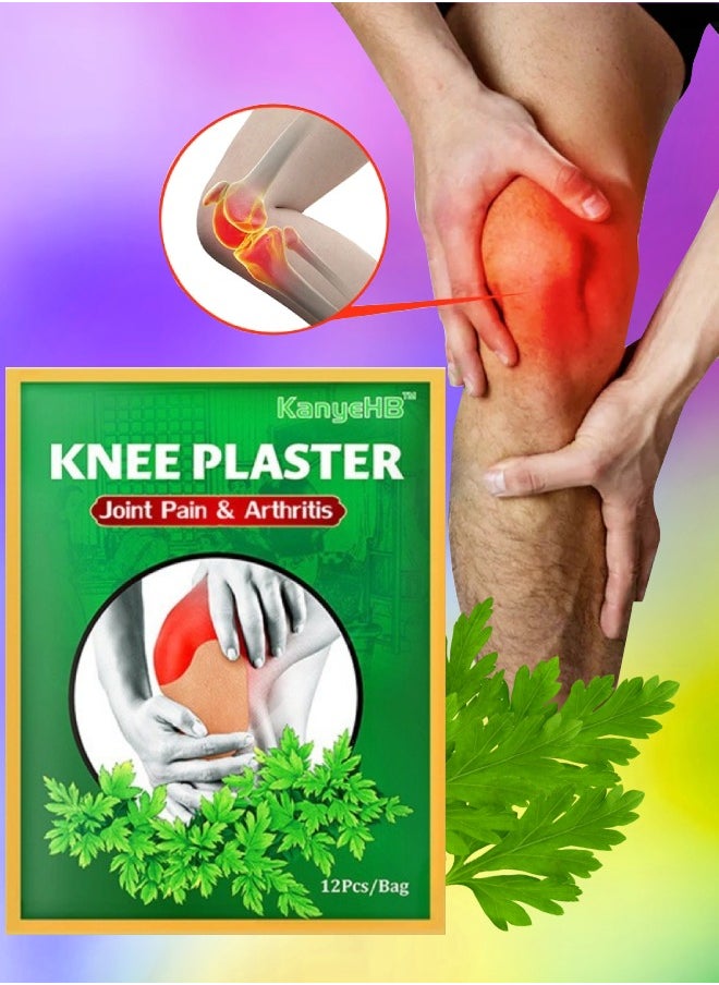 KanyeHB - 12Pcs Knee Plaster Knee Pain Relief Patches Heat Patches for Knee Pain Relief Bone on Bone Herbal Plaster Pain Patches Relief Back Joint Neck Shoulder Wormwood Joint Pain Relief Knee Patches - Image 1