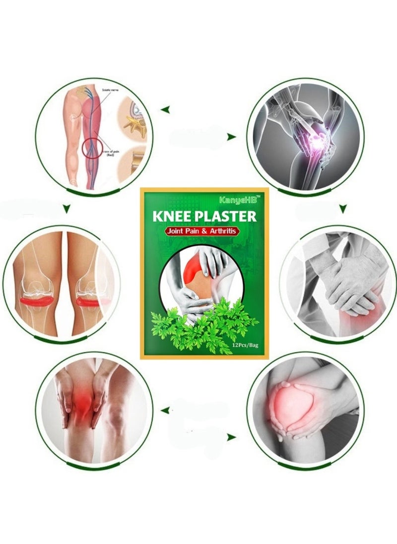 KanyeHB - 12Pcs Knee Plaster Knee Pain Relief Patches Heat Patches for Knee Pain Relief Bone on Bone Herbal Plaster Pain Patches Relief Back Joint Neck Shoulder Wormwood Joint Pain Relief Knee Patches - Image 1