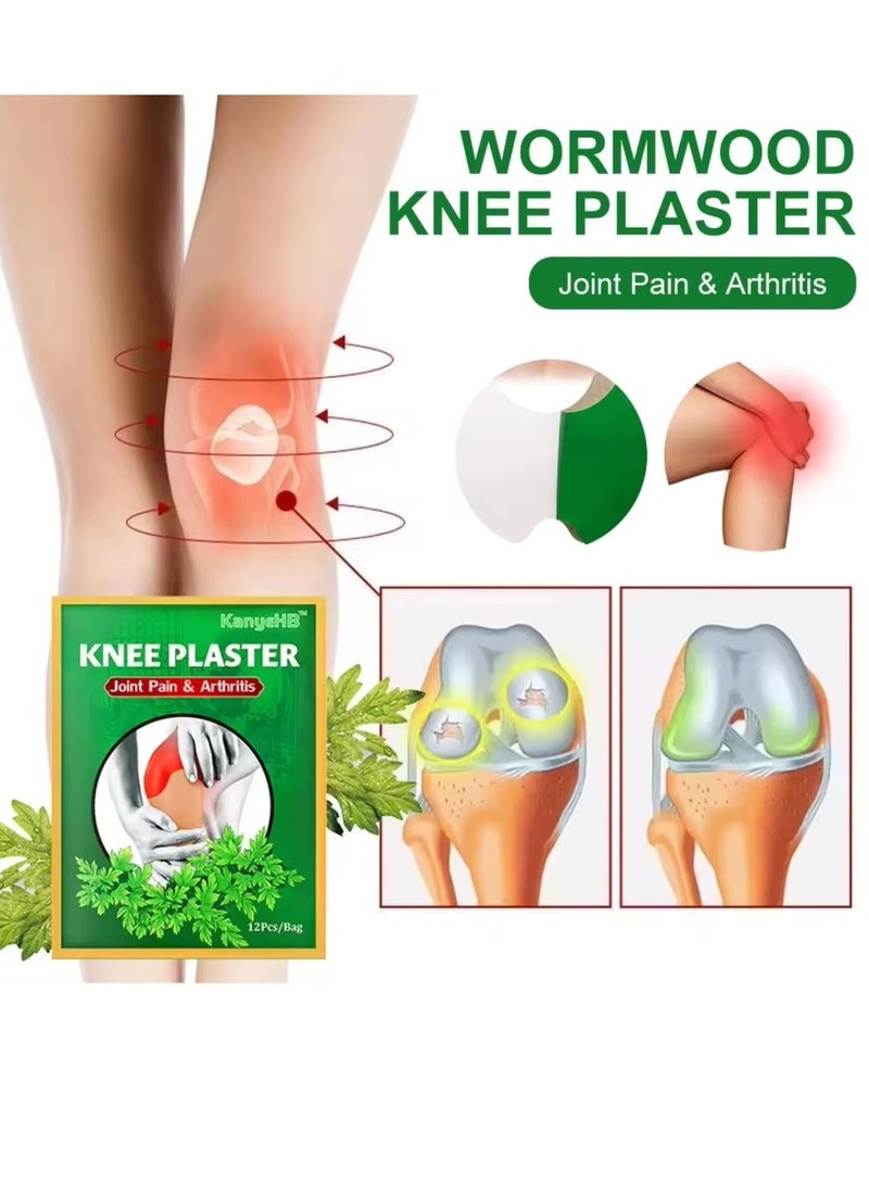KanyeHB - 12Pcs Knee Plaster Knee Pain Relief Patches Heat Patches for Knee Pain Relief Bone on Bone Herbal Plaster Pain Patches Relief Back Joint Neck Shoulder Wormwood Joint Pain Relief Knee Patches - Image 1