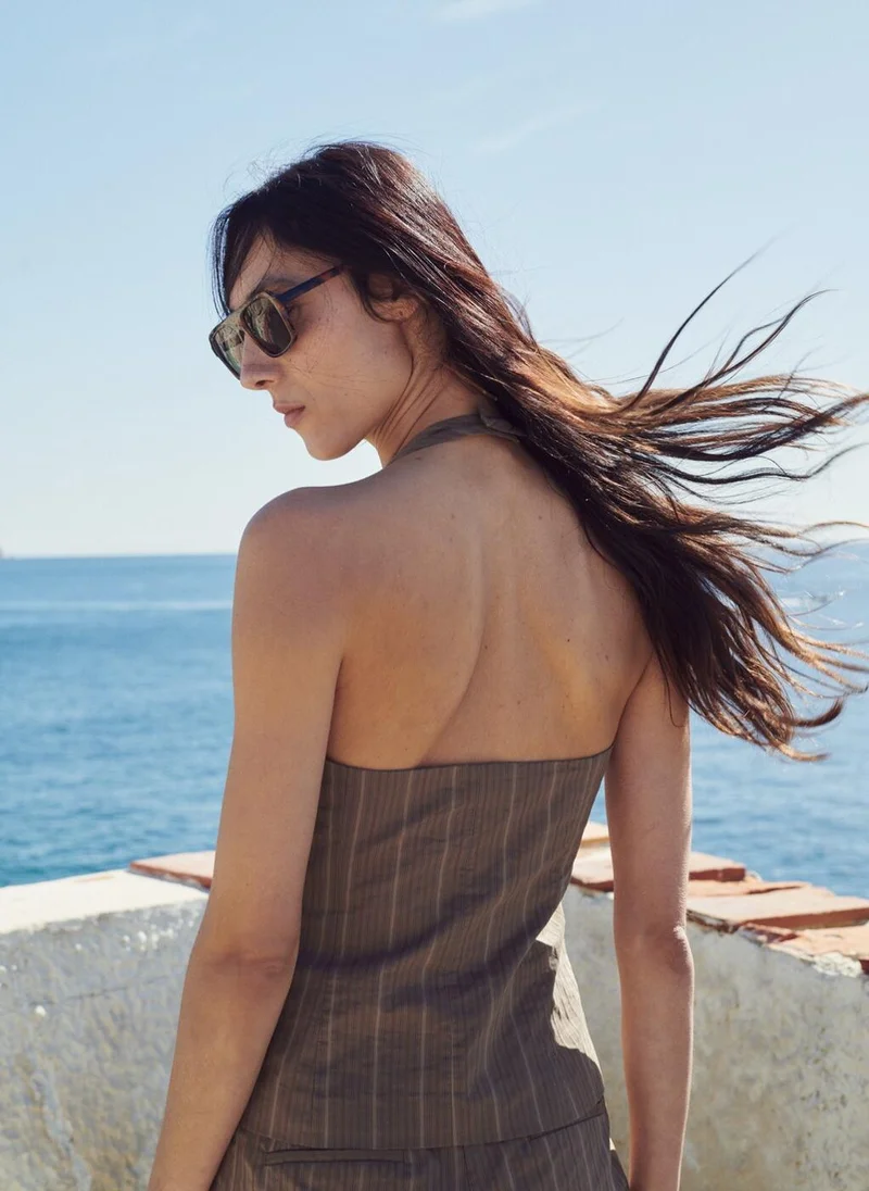 MANGO Striped halter-neck top