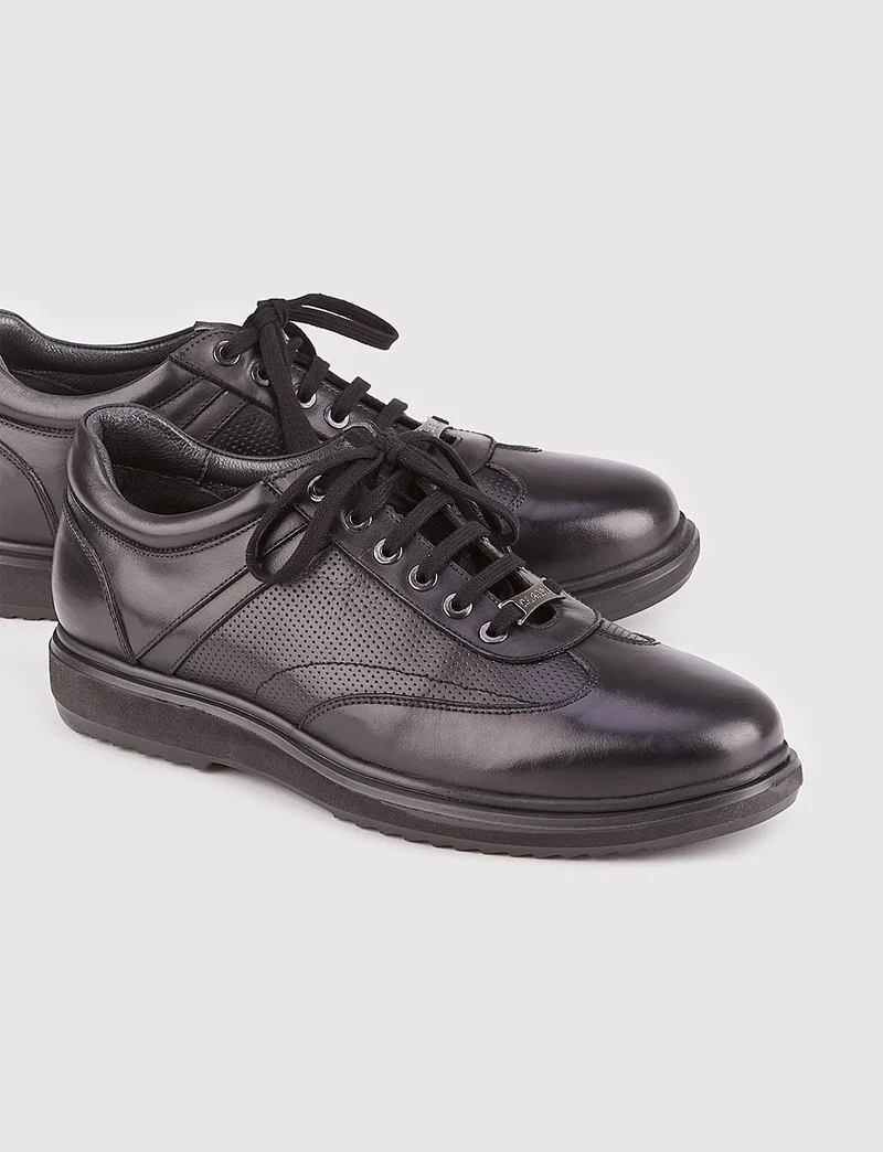 Cabani Genuine Leather Black Lace-Up Men's Casual Shoes