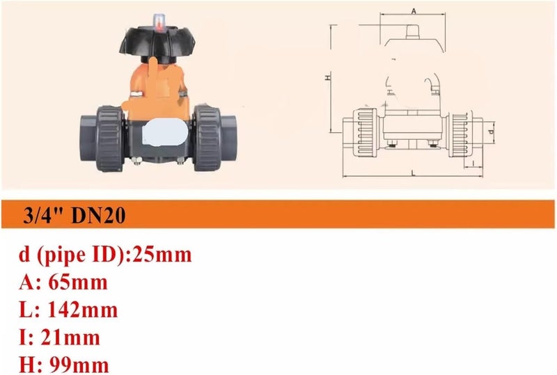 Pipe ID 25mm UPVC 3/4 inch 20 diaphragm valve manual wheel - Image 2