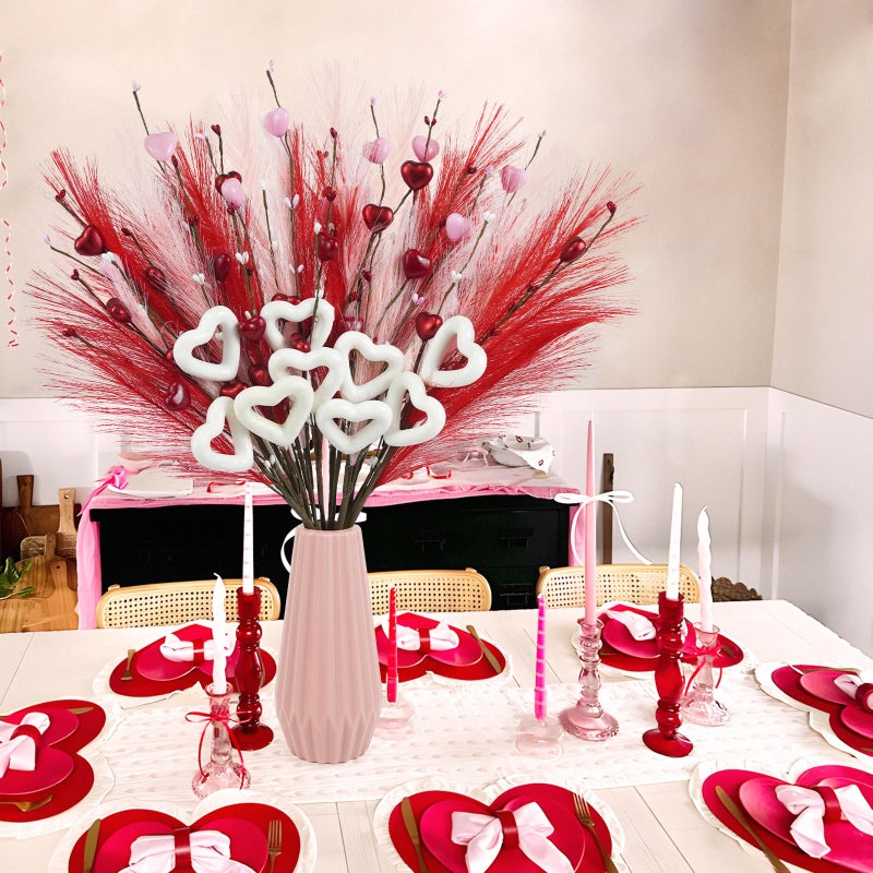TORONTOKYO Valentines Day Decorations, 18 Pack Valentines Day Picks 24 Inches Red Pink White Heart Berry Stems with Pampas Grass for Valentines Day Wedding Party Center Pieces Decoration - Image 5