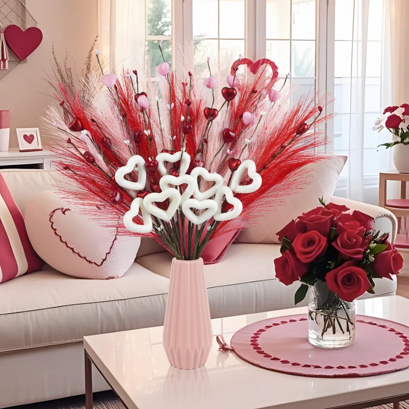 TORONTOKYO Valentines Day Decorations, 18 Pack Valentines Day Picks 24 Inches Red Pink White Heart Berry Stems with Pampas Grass for Valentines Day Wedding Party Center Pieces Decoration - Image 4