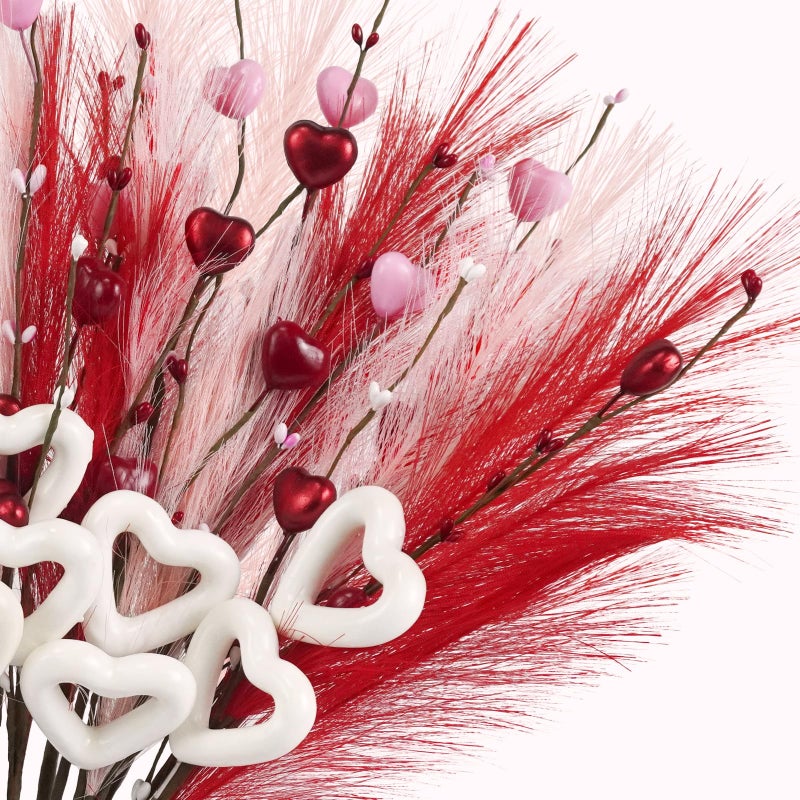 TORONTOKYO Valentines Day Decorations, 18 Pack Valentines Day Picks 24 Inches Red Pink White Heart Berry Stems with Pampas Grass for Valentines Day Wedding Party Center Pieces Decoration - Image 2