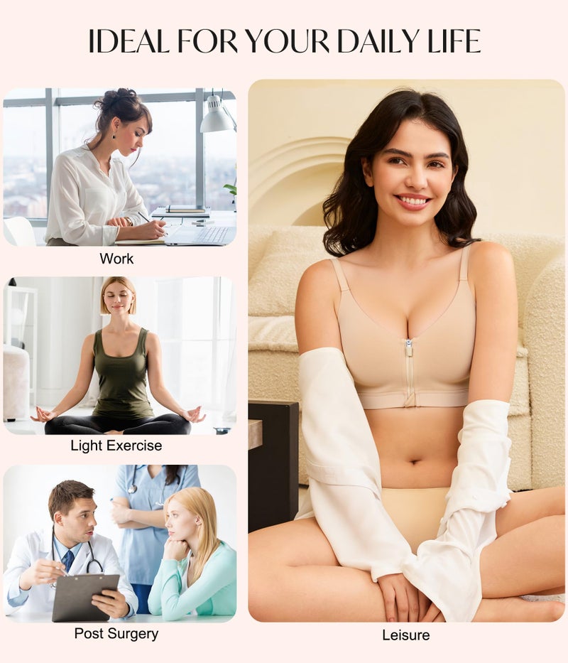 CYDREAM Womens Zip Front Closure Bra Wireless Seamless Bralettes Comfort Full Coverage Back Smoothing No Underwire (US, Alpha, Large, Regular, Regular, Beige) - Image 4