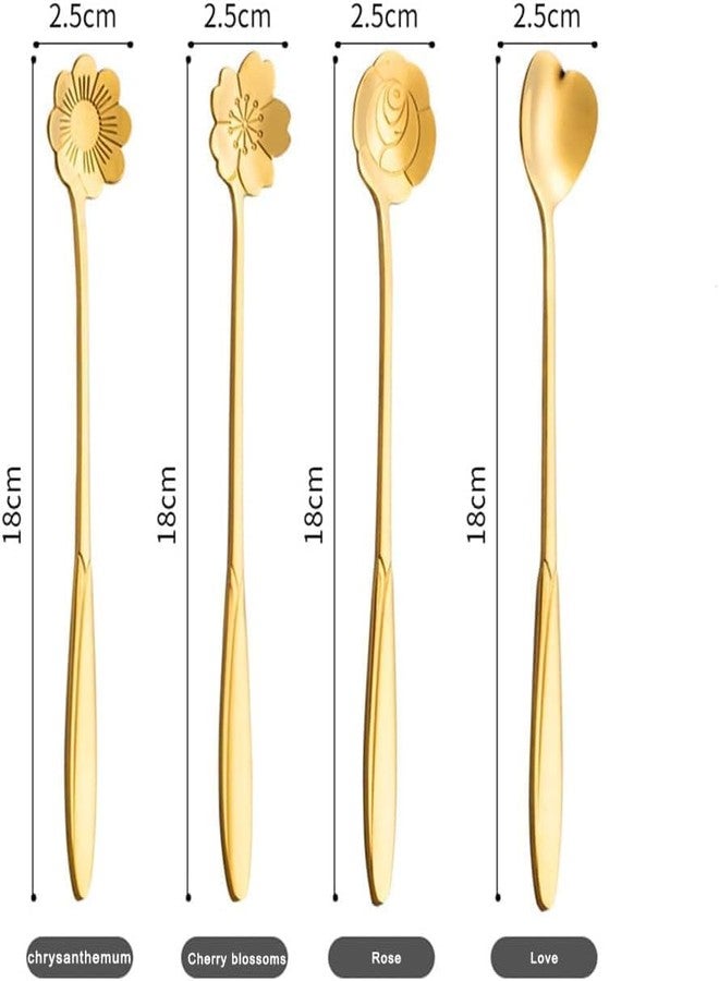 PRAMANTA Golden Spoon Set Stainless Steel Dessert Sugar Spoon for Home, Coffee Bar, Hot Drinks and Perfect Kitchen Gift Set for Women (1set of 4pcs) - Image 2