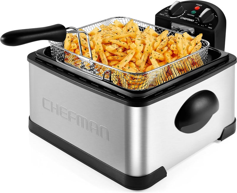 Chefman 4.5 Liter Deep Fryer w/Basket Strainer, XL Jumbo Size, Adjustable Temperature & Timer, Perfect for Fried Chicken, Shrimp, French Fries, Chips & More, Removable Oil-Container, Stainless Steel - Image 1